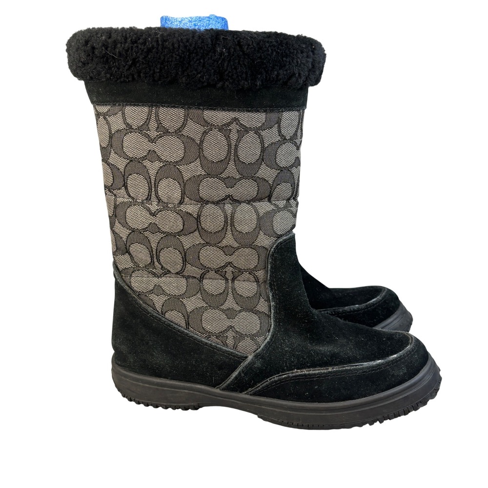 Coach Women's Black Signature C Shearling Cuff Winter Boots Size 6